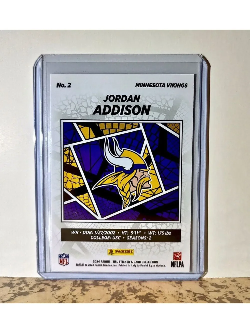 Jordan Addison 2024 Panini NFL #2 Silver Foil Sticker Card Minnesota Vikings